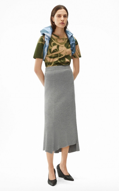 Kenzo Women Asymmetric Midi Skirt Dove Grey
